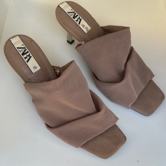 ZARA Women's Nude Mesh Mules - Picture 1 of 5